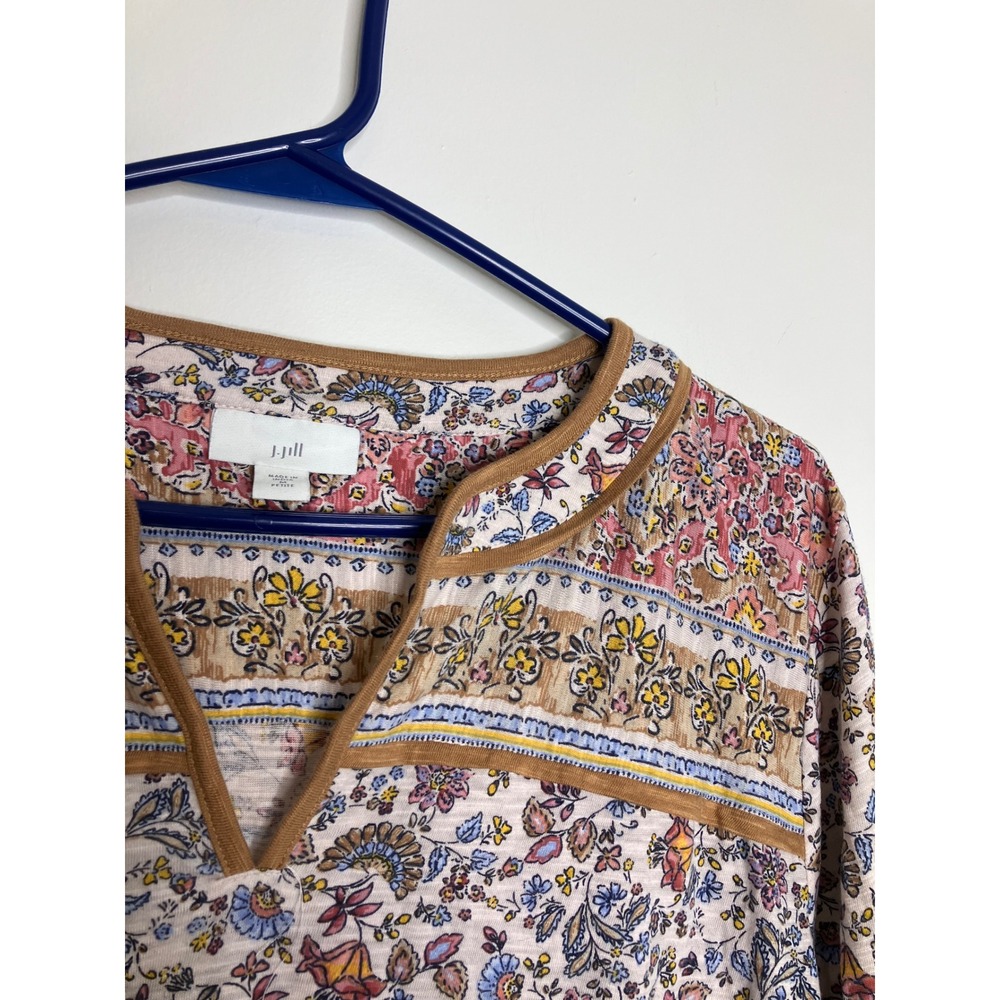 J. Jill Tunic Top Womens M Petite Floral Multi Excellent Cotton Tencel Modal - Picture 2 of 7